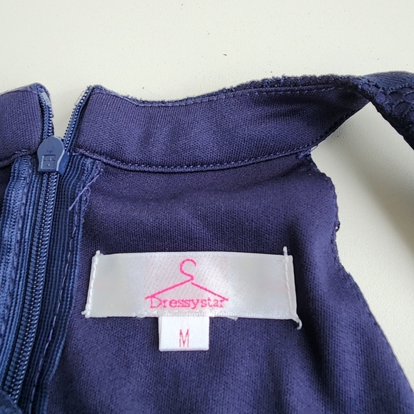 DressyStar Womens Halter Floral Lace Hi-Lo Party Dress Navy M Blue Sleeveless - Picture 9 of 14